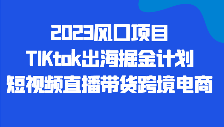 2023风口项目TIKtok出海掘金计划短视频直播带货跨境电商-知享知识库