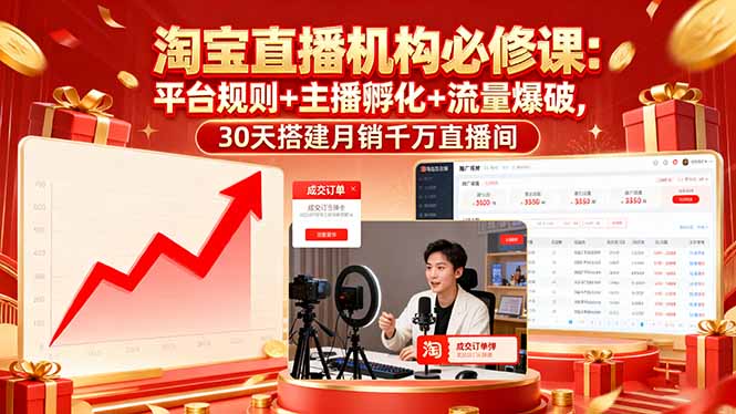 （16087期）淘宝直播机构必修课：平台规则/主播孵化/流量爆破,30天搭建月销千万直播间-知享知识库
