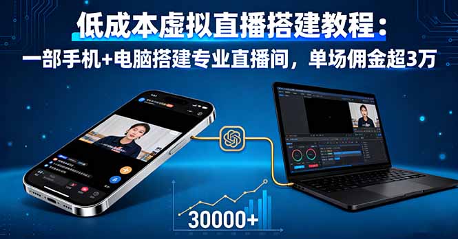 （16156期）低成本虚拟直播搭建教程：一部手机+电脑搭建专业直播间，单场佣金超3万-知享知识库
