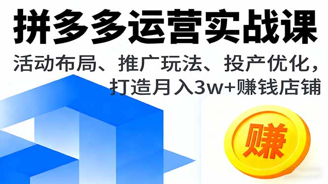 （16135期）拼多多运营实战课，活动布局、推广玩法、投产优化，打造月入3w+赚钱店铺-知享知识库