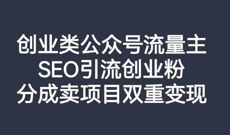 创业类公众号流量主，SEO引流创业粉，分成卖项目双重变现【揭秘】-知享知识库