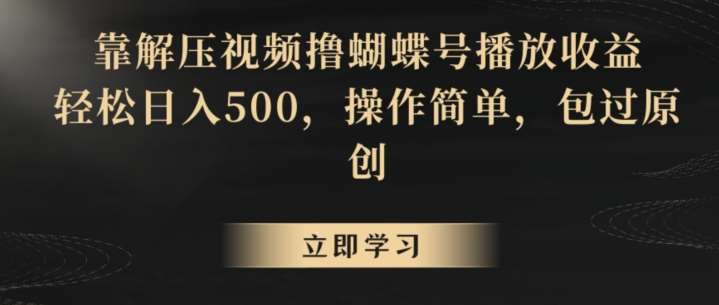 靠解压视频撸蝴蝶号播放收益，轻松日入500，操作简单，包过原创【揭秘】-知享知识库