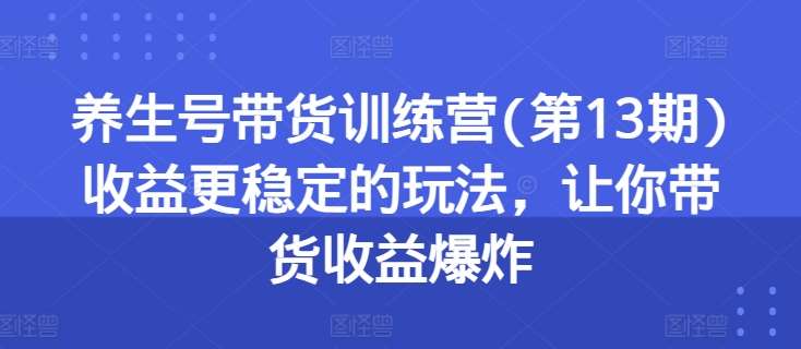 养生号带货训练营(第13期)收益更稳定的玩法，让你带货收益爆炸-知享知识库