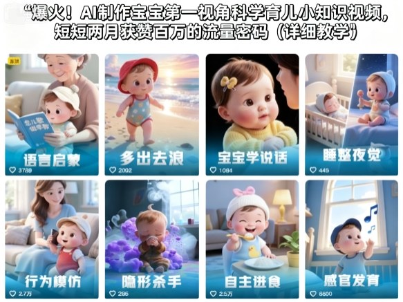 爆火!AI制作宝宝第一视角科学育儿小知识视频,短短两月获赞百万的流量密码(详细教学)-知享知识库
