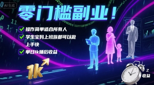 零门槛副业！操作简单适合所有人，学生宝妈上班族都可以做，上手快，单日1k睡后收益【揭秘】-知享知识库