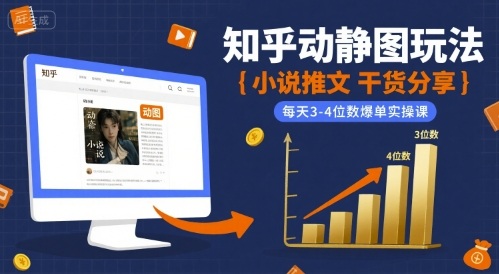 小说推文干货分享之知乎动静图玩法，每天3-4位数爆单实操课-知享知识库