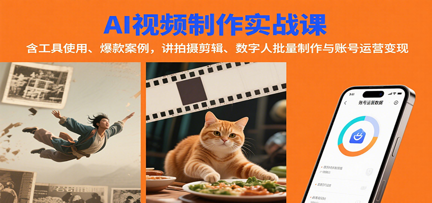AI视频制作实战:含工具使用、爆款案例,讲拍摄剪辑、数字人批量制作与账号运营变现-知享知识库