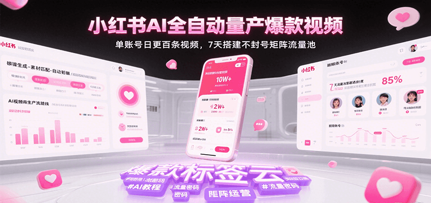 小红书AI全自动量产爆款视频,单账号日更百条视频,7天搭建不封号矩阵流量池(更新)-知享知识库