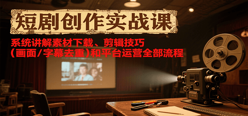 短剧创作实战课，系统讲解素材下载、剪辑技巧（画面/字幕去重）和平台运营全部流程-知享知识库