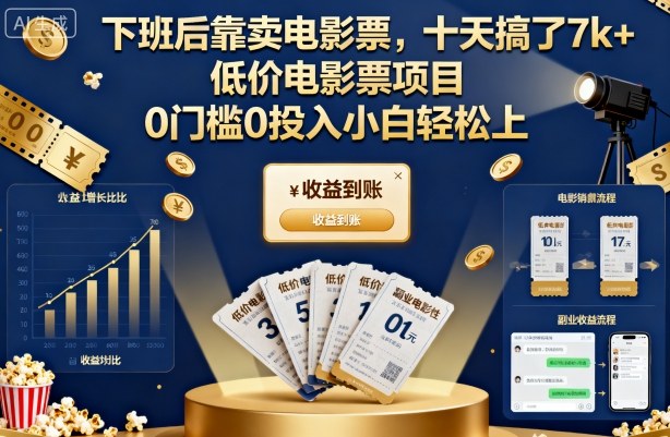 下班后靠卖电影票,十天搞了7k+,低价电影票项目,0门槛0投入小白轻松上手【揭秘】-知享知识库