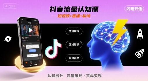抖音流量认知课，短视频+直播+私域，认知提升，闪电开悟-知享知识库