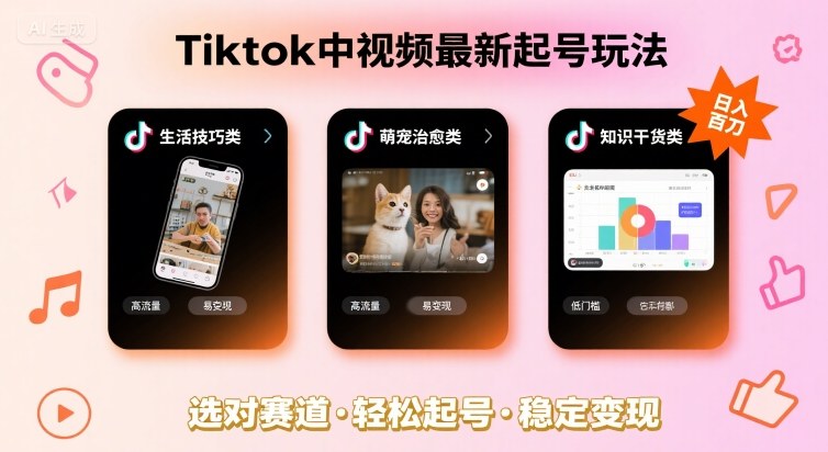 Tiktok中视频最新起号玩法，想要日入百刀，做好这几个赛道就可以了-知享知识库