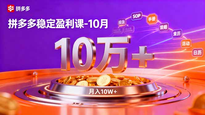 （16413期）拼多多稳定盈利课-10月，强付费SOP+微付费高投产+活动矩阵，单店月入10万+-知享知识库