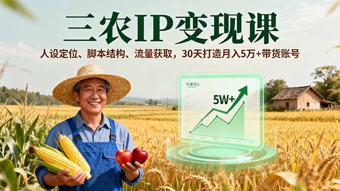 （16044期）三农IP变现课，人设定位、脚本结构、流量获取，30天打造月入5万+带货账号-知享知识库