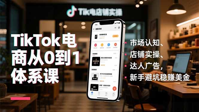 （16818期）TikTok电商从0到1体系课，市场认知、店铺实操、达人广告，新手避坑稳赚美金-知享知识库