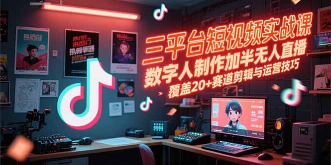 （15265期）三平台短视频实战课，数字人制作加半无人直播，覆盖20+赛道剪辑与运营技巧-知享知识库