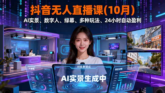 （16355期）抖音无人直播课(10月)，AI实景、数字人、绿幕、多种玩法、24小时自动盈利-知享知识库