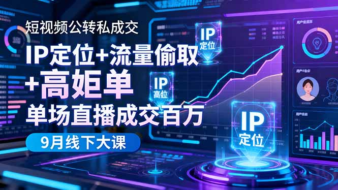 （16407期）短视频公转私成交9月线下大课，IP定位+流量偷取+高客单，单场直播成交百万-知享知识库