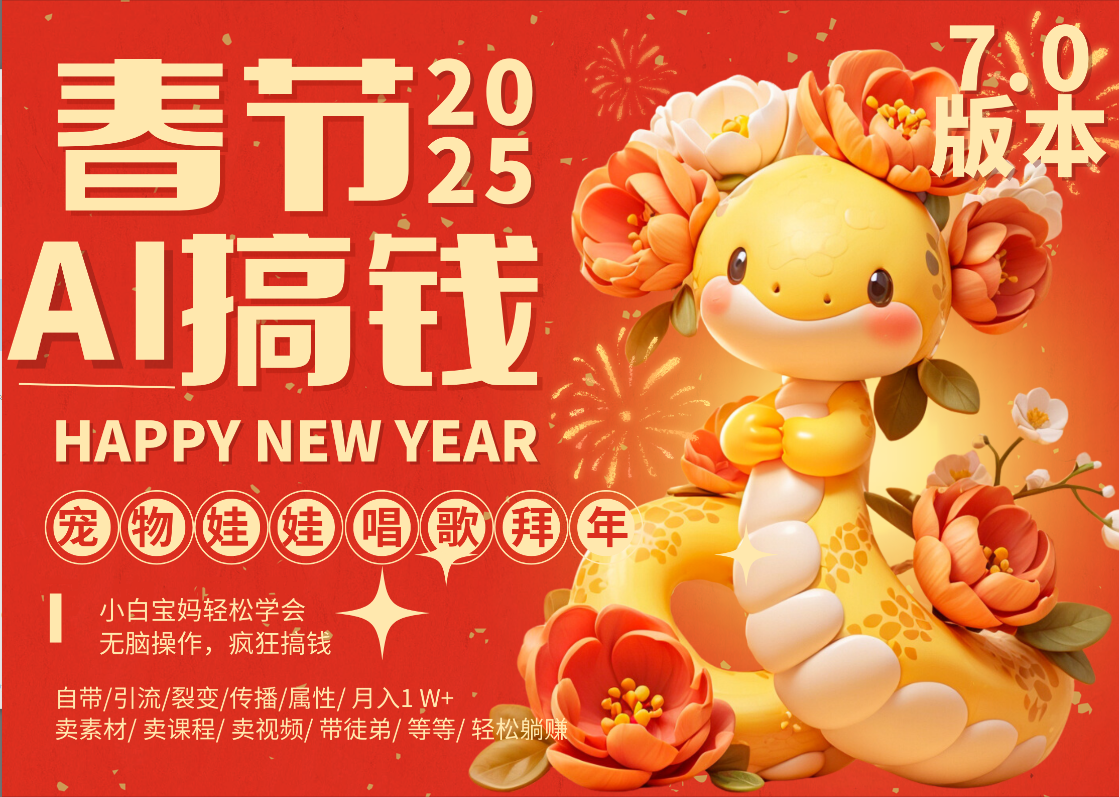 AI春节搞钱7.0升级版 蝴蝶号超火爆萌宠唱歌拜年 AI一键制作 批量出内容 春节做轻松躺赚 每日轻松十分钟 月赚米1W+ 抓紧冲!可做视频 可卖素材只带小白和宝妈!-知享知识库