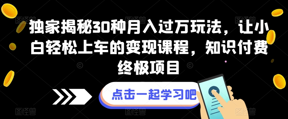 独家揭秘30种月入过万玩法，让小白轻松上车的变现课程，知识付费终极项目【揭秘】-知享知识库