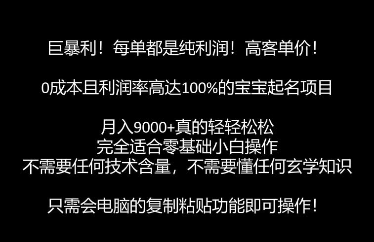 巨暴利，月入9000+的宝宝起名项目，每单都是纯利润，零基础都能躺赚【附软件+视频教程】-知享知识库