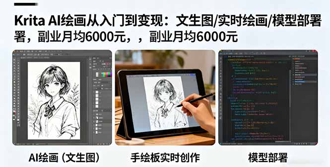 （16222期）Krita AI绘画从入门到变现：文生图/实时绘画/模型部署，副业月均6000元-知享知识库