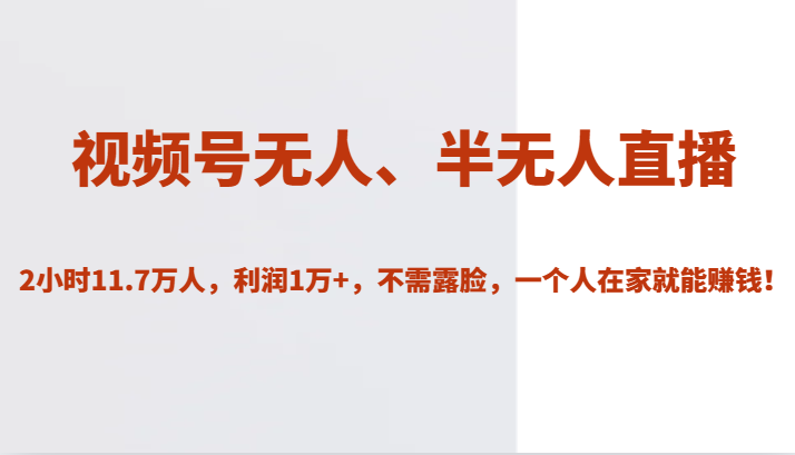 视频号无人、半无人直播2小时11.7万人,利润1万+,不需露脸,一个人在家就能赚钱!-知享知识库