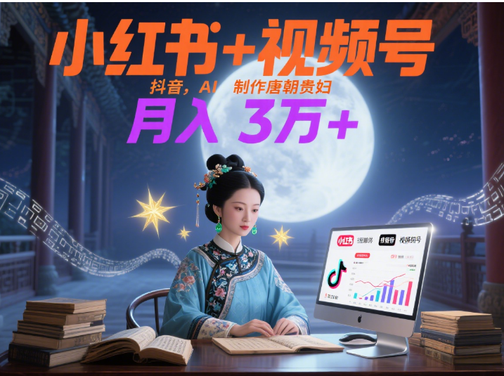 小红书+视频号+抖音，AI轻松制作唐朝贵妇IP，毒鸡汤、励志、减肥瘦身、养生赛道轻松切入，每天30分钟，轻松产出N条，月入3万+ -知享知识库