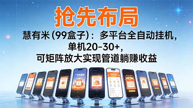 (16757期)【抢先布局】慧有米(99盒子):多平台全自动挂机,单机20-30+,可矩阵放大实现管道躺赚收益-知享知识库