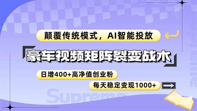 （14903期）豪车视频矩阵裂变战术，颠覆传统模式，AI智能投放，日增400+高净值创业…-知享知识库