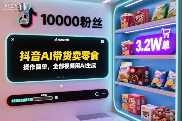 抖音AI带货卖零食,操作简单,全部视频用AI生成,一万粉丝,卖了3.2W单-知享知识库