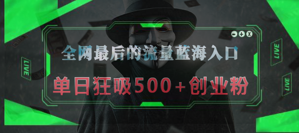 全网最后的流量蓝海入口,半小时引流50+创业粉,单日狂吸500+创业粉-知享知识库