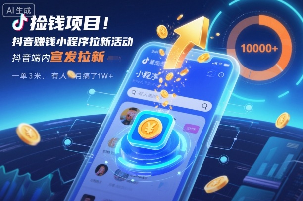 捡钱项目!抖音賺钱小程序拉新活动,抖音端内宣发拉新,一单3米,有人半个月搞了1W+-知享知识库