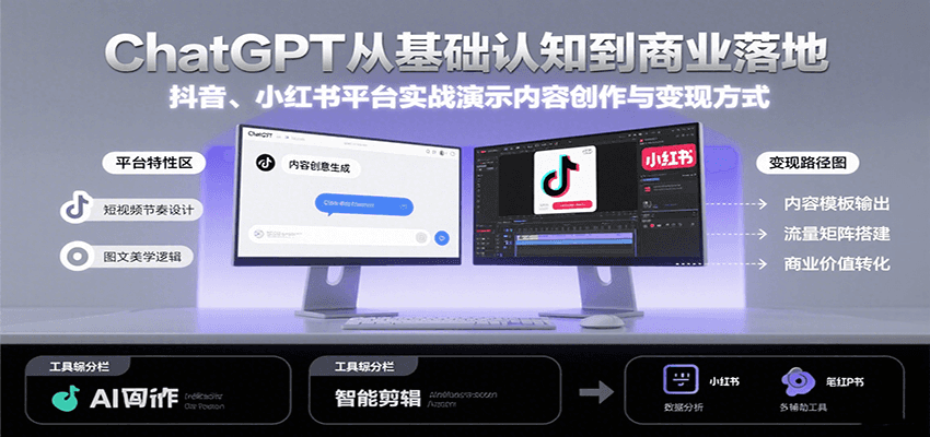ChatGPT从基础认知到商业落地，实战演示抖音、小红书等平台的内容创作与变现-知享知识库