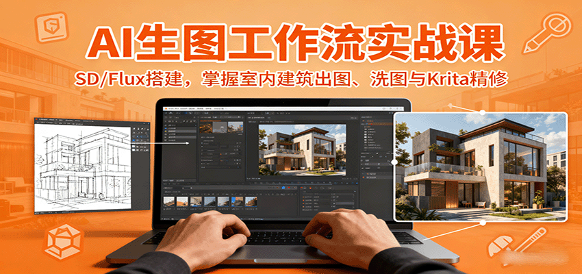 AI生图工作流实战课：SD/Flux搭建，掌握室内建筑出图、洗图与Krita精修-知享知识库