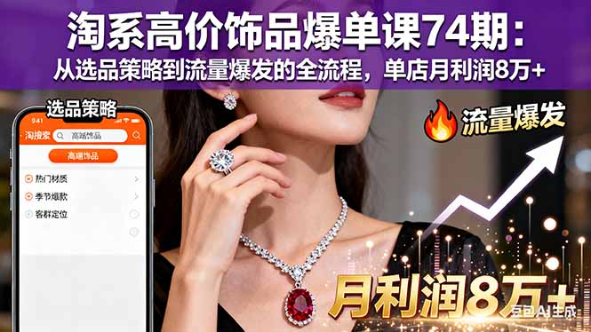 （16351期）淘系高价饰品爆单课74期：从选品策略到流量爆发的全流程，单店月利润8万+-知享知识库
