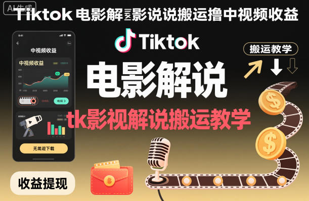 Tiktok电影解说搬运撸中视频收益,tk影视解说搬运教学-知享知识库