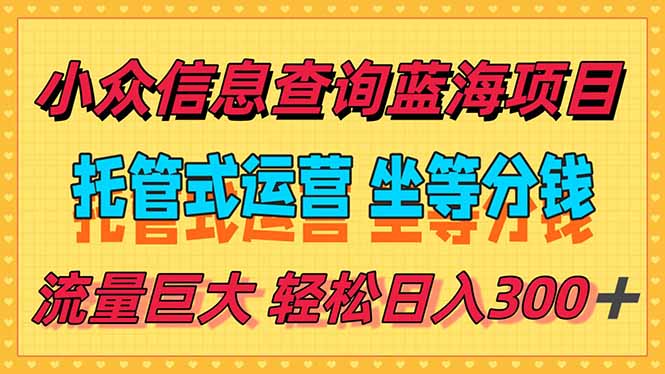 （15216期）稳定日入300＋，小众信息查询蓝海项目，全程懒人式托管，解放你的时间-知享知识库
