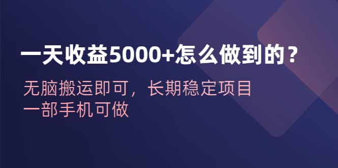 一天收益5000+怎么做到的？无脑搬运即可，长期稳定项目，一部手机可做-知享知识库