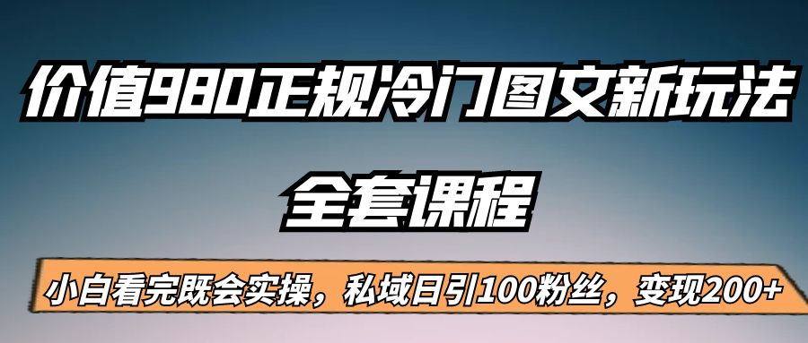 外面卖980的正规冷门图文新玩法，私域日引100粉丝，变现200+-知享知识库
