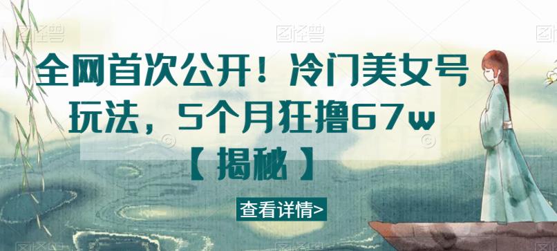 全网首次公开!冷门美女号玩法,5个月狂撸67w【揭秘】-知享知识库