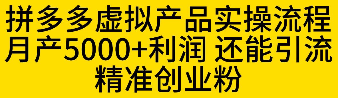拼多多虚拟产品实操流程，月产5000+利润，还能引流精准创业粉【揭秘】-知享知识库