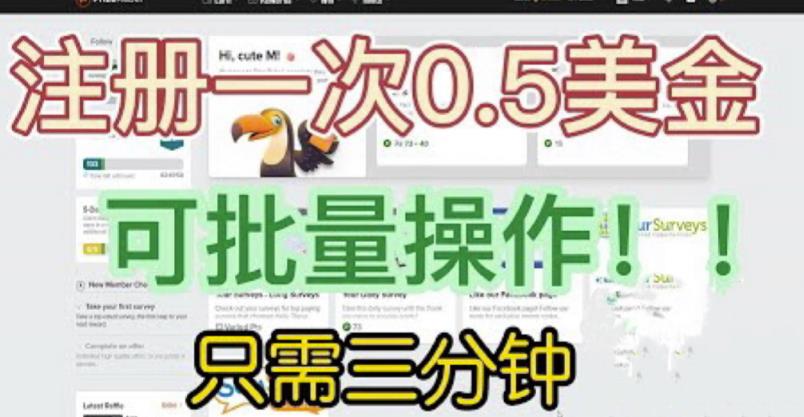 国外项目注册一次0.5美金，只需三分钟无脑操作，可批量同时放大操作，小白工作室福利【揭秘】-知享知识库