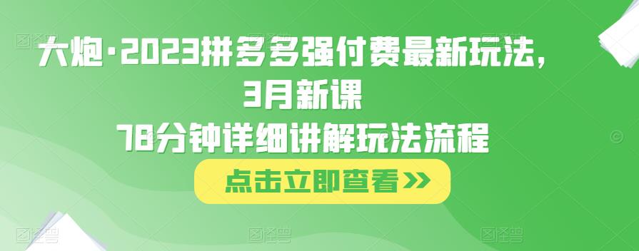 大炮·2023拼多多强付费最新玩法，3月新课​78分钟详细讲解玩法流程-知享知识库