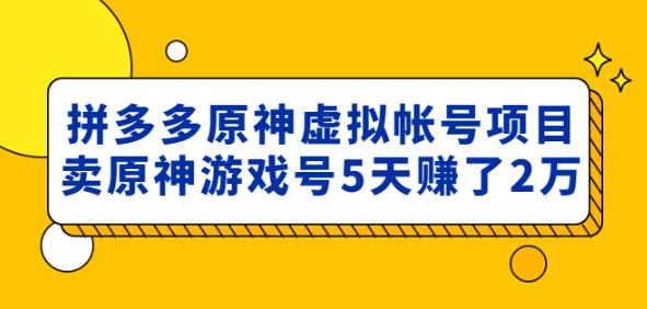 外面卖2980的拼多多原神虚拟帐号项目:卖原神游戏号5天赚了2万-知享知识库