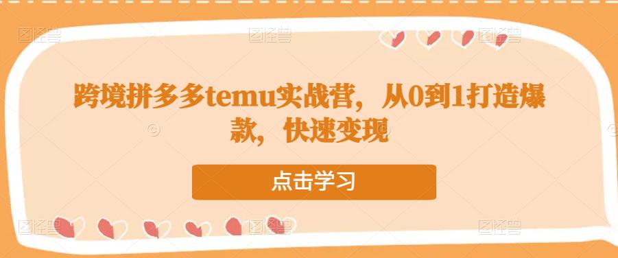 跨境拼多多temu实战营，从0到1打造爆款，快速变现-知享知识库