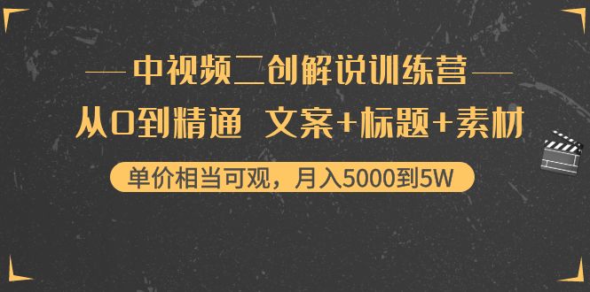中视频二创解说训练营:从0到精通 文案+标题+素材、月入5000到5W-知享知识库
