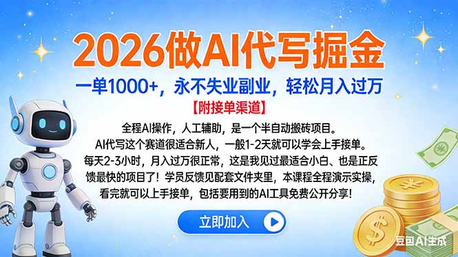 2026做AI代写掘金，一单1000+，永不失业副业，轻松月入过万-知享知识库