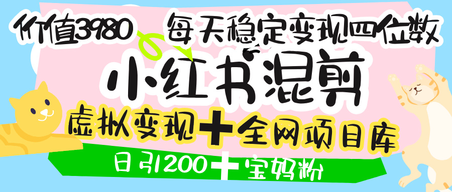 价值3980的小红书混剪, 虚拟变现 +全网项目库 , 日引200+宝妈创业粉,每天稳定四位数变现-知享知识库
