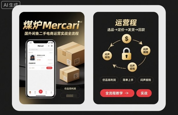煤炉Mercari国外闲鱼二手电商运营实战全流程，仿品高利润，简单上手，闷声搞钱-知享知识库